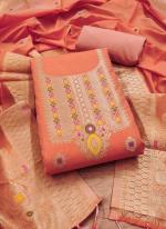 Chanderi Banarasi Peach Festival Wear Weaving Dress Material